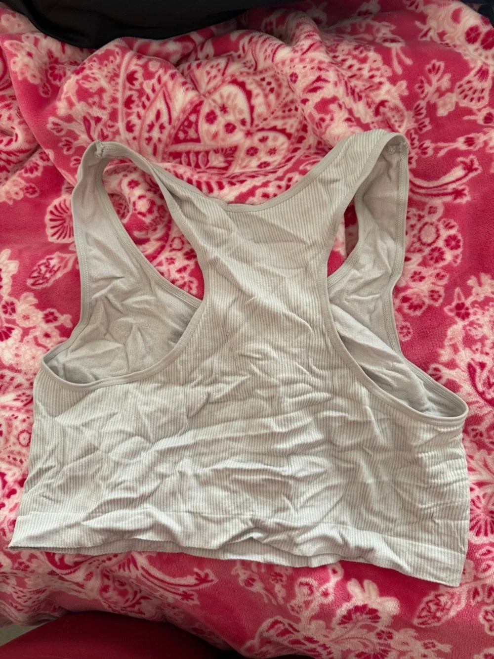 Light Gray Ribbed Racerback Sports Bra - Comfortable Support - Picture 3 of 3